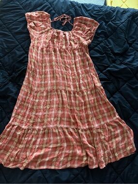 {SO} Rust Terracotta Plaid Prairie Tiered Vintage Dress